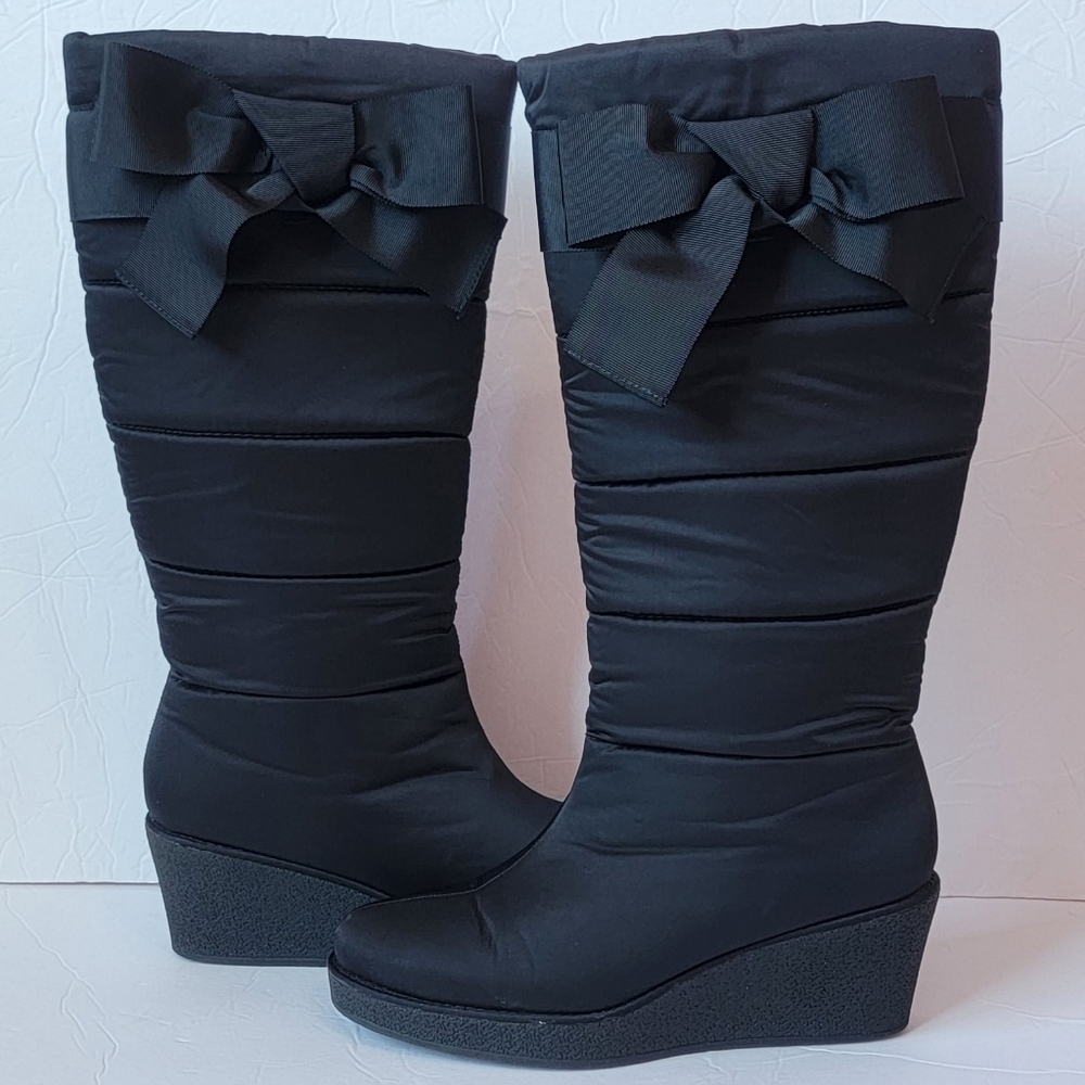 Kate Spade Black Wedge Boots with Bow